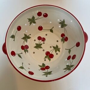 Ceramic Colander Cheery Red and White Decorated with Cherries